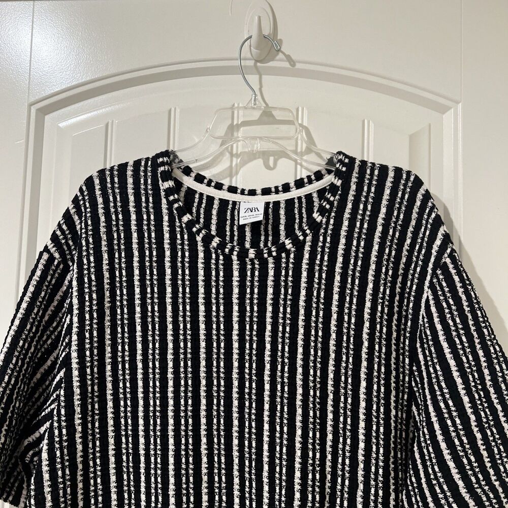 Zara Vertical Stripe Crewneck T-Shirt Men’s Size XL Short Sleeves Black/White - Picture 7 of 9